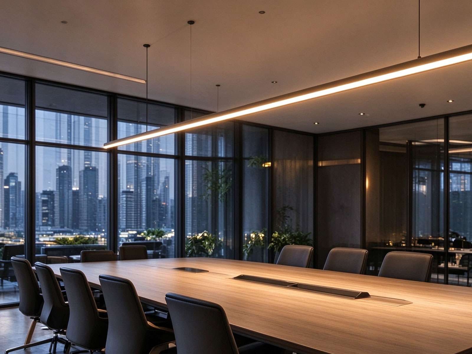 Meeting room with task lighting over the table
